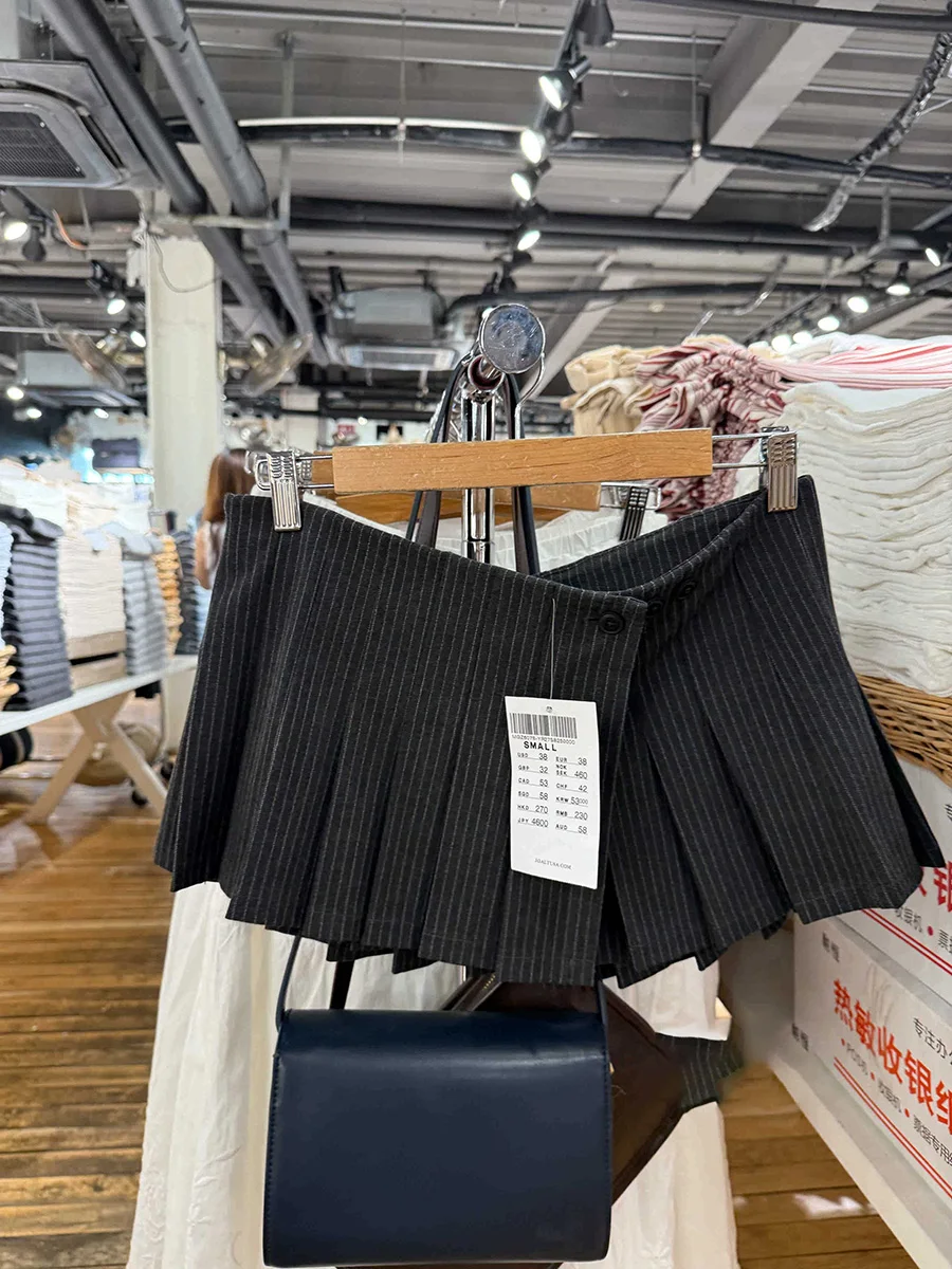 

Dark Gray Striped Pleated Skirts For Women Low Waist Button-up A-line Mini Skirt Summer Preppy Style Vintage Short Skirt Y2k New