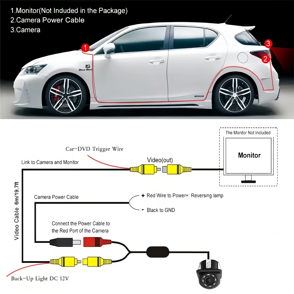 كاميرا عكسية مع 8 مصابيح LED، مستلزمات السيارات، أساسيات مساعدات ركن السيارة لوقوف السيارات الآمن - كاميرا احتياطية عالمية #6