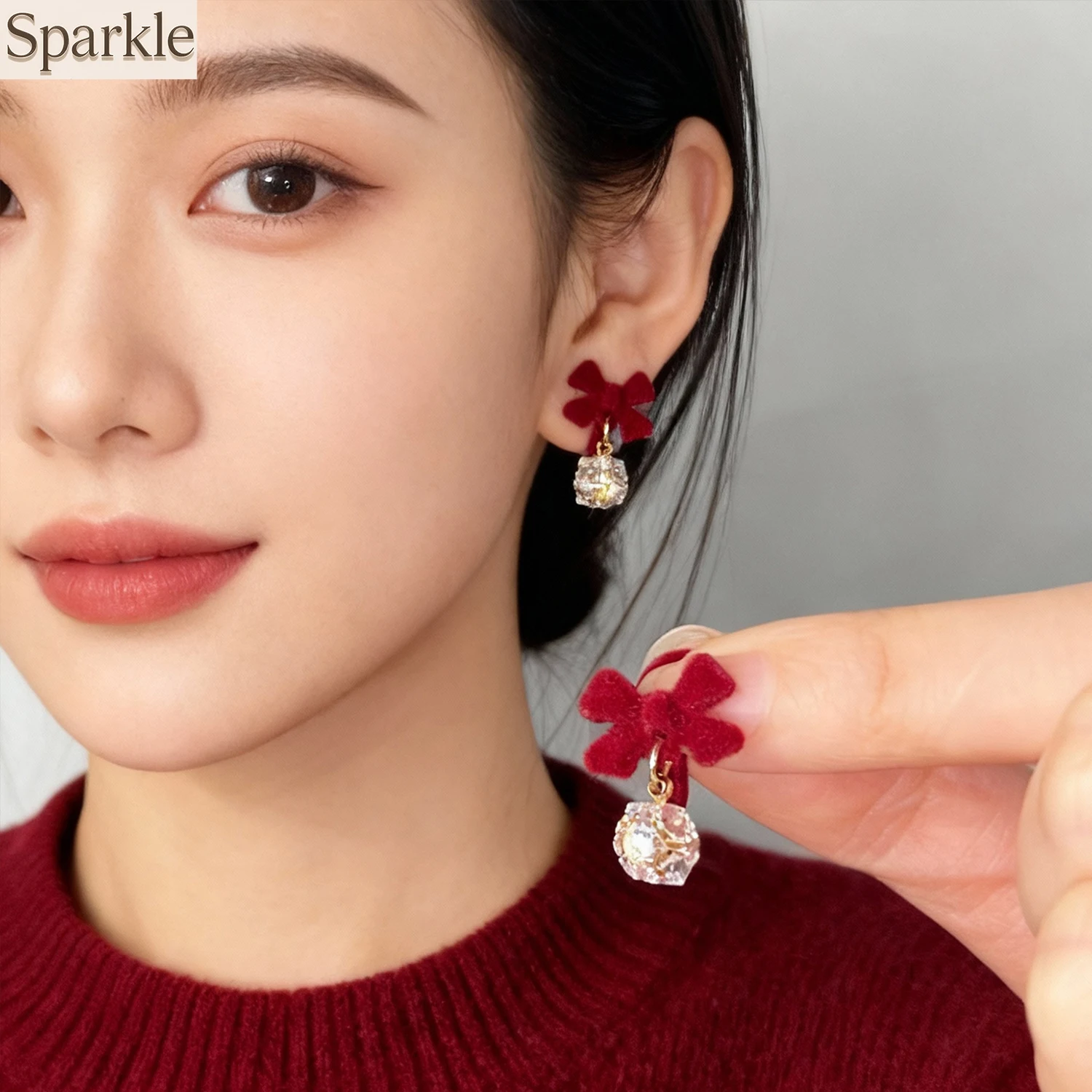 

Red Velvet Bow Tie Stud Earrings with Water Drop Zircon for Women And Girls Fashion Jewelry Accessory Beautiful Gift