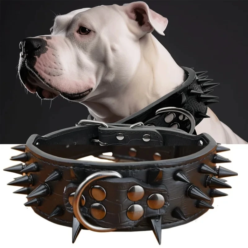 Cool Golden Sharp Spikes Studded Pet Dog Collar Leather Spike Dog Collar for Medium and Large Dogs Adjustable Anti-Bite Collar