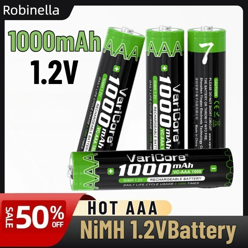 

2-20PCS AAA 1000mAh NiMH Rechargeable Battery, Ideal for Household Devices Like Toys, Razors, Remote Controls