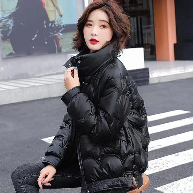 2024 New Winter Women Short White Duck Down Jacket Stand Collar Female Zipper Long Sleeve Coat Loose Windproof Parkas