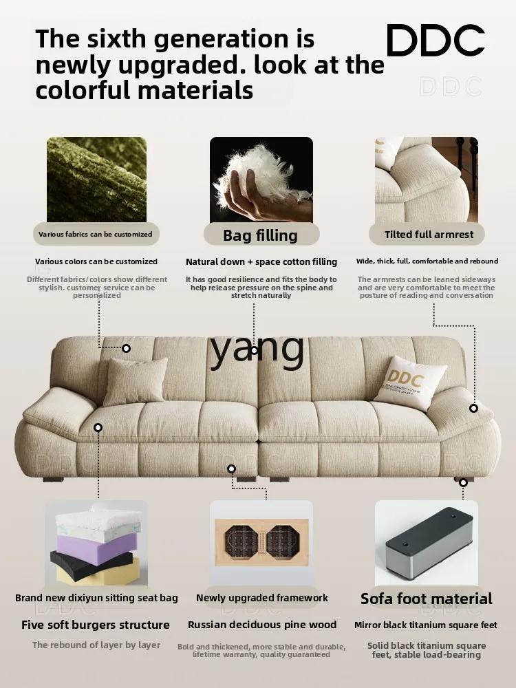 LTT cream wind cloud fabric sofa living room straight three-person small apartment cloth sofa