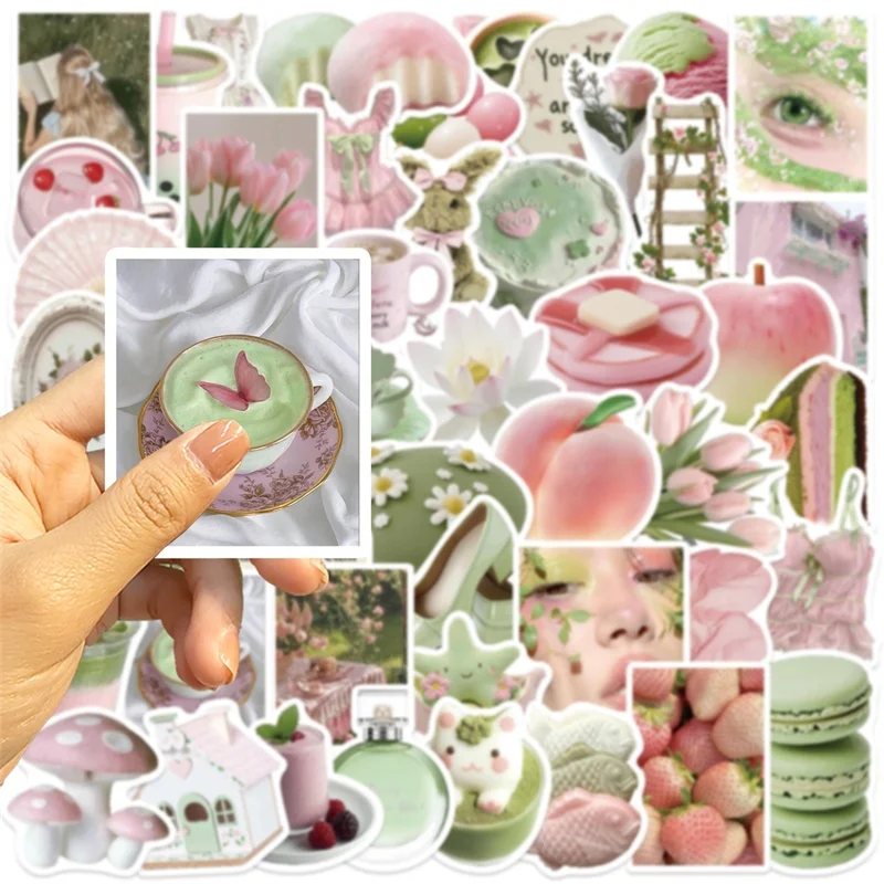 10/30/50 pçs kawaii rosa verde menina pvc adesivo estético decoração das crianças scrapbooking suprimentos diy mão contabilidade