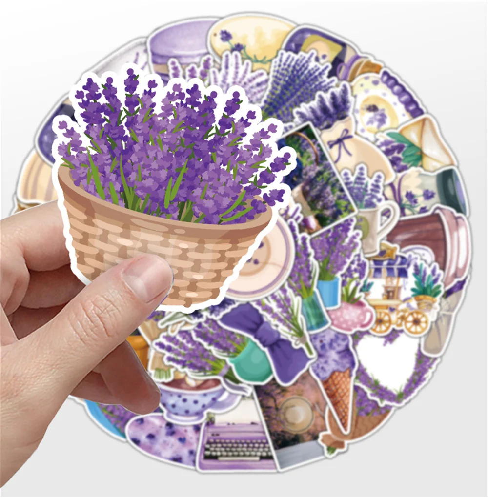 Purple Lavender Stickers for Suitcase, Craft Supplies, Scrapbook Sticker, Vintage Aesthetic Scrapbooking Material, 50Pcs