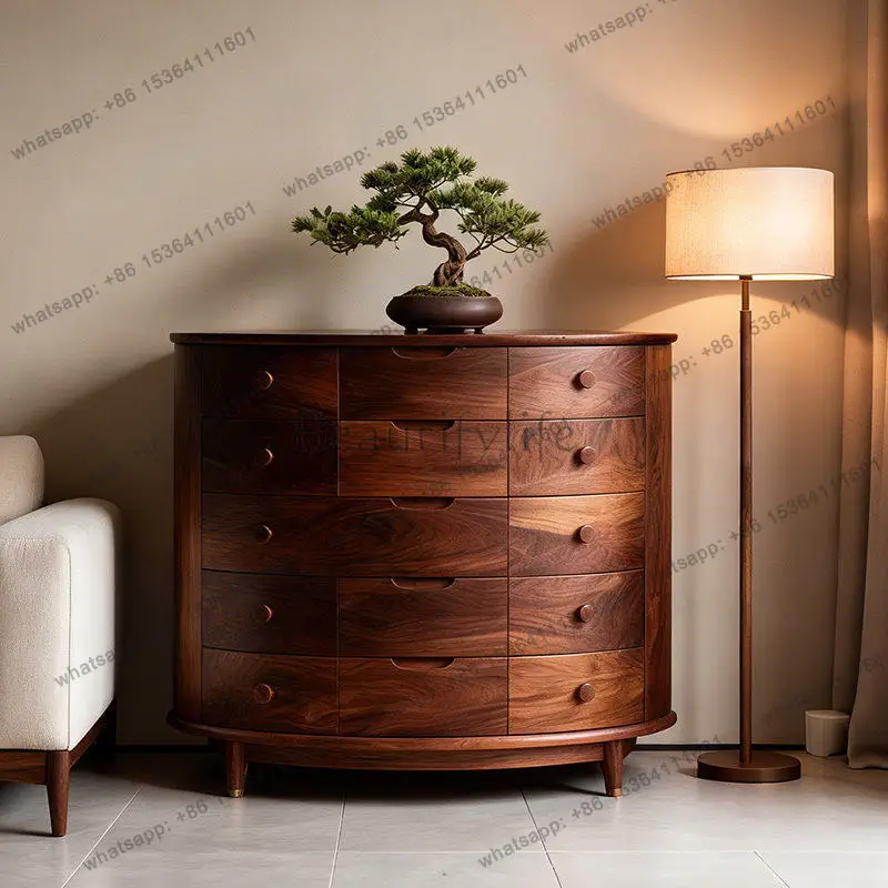 

New Chinese-style solid wood chest bedroom high-end minimalist black walnut multi-functional entrance storage cabinet