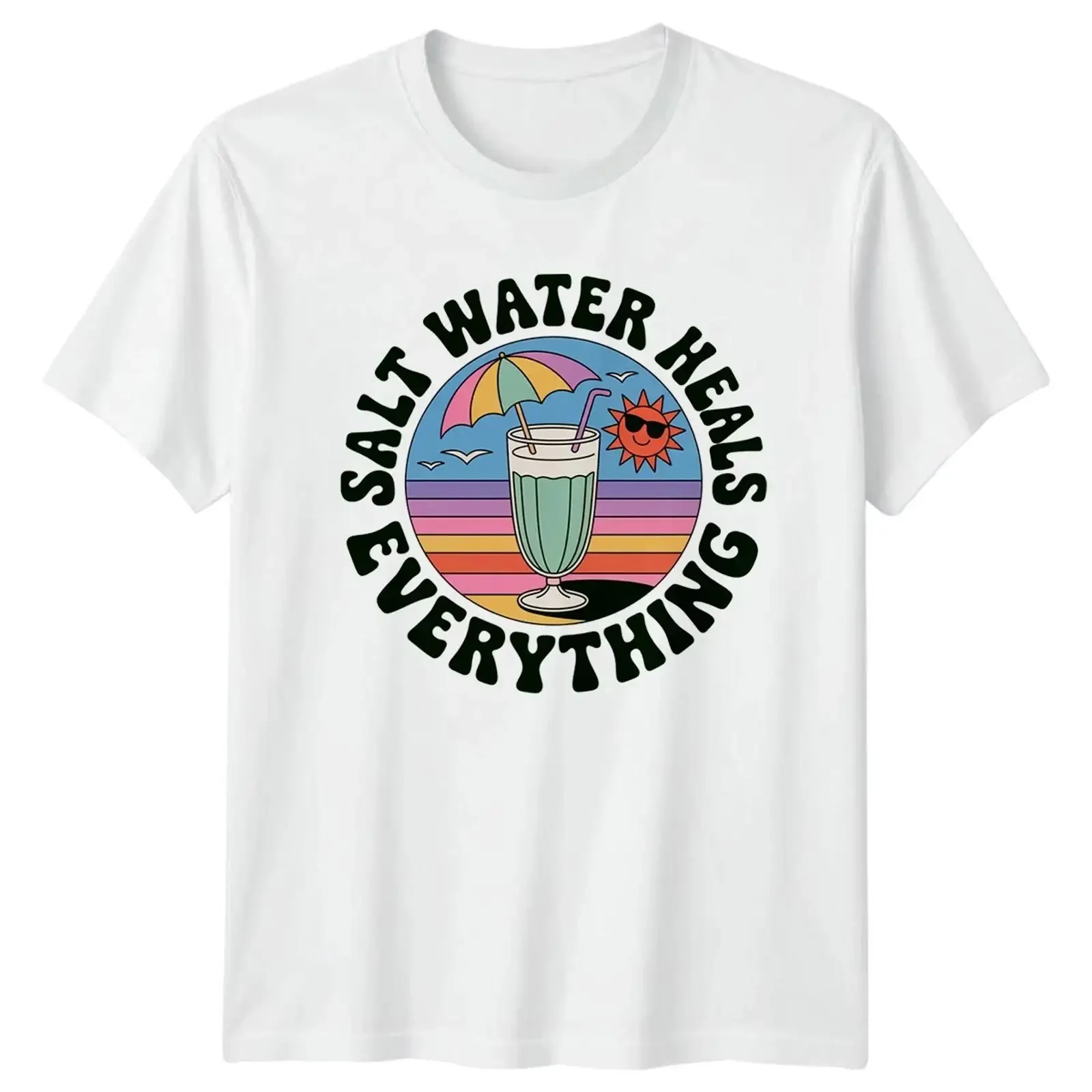 Salzwasser heilt alles Damen T Shirt Sommer Urlaub Strand vintage Washed fashion Comfortable Unisex Soft Top For Everyday Wear