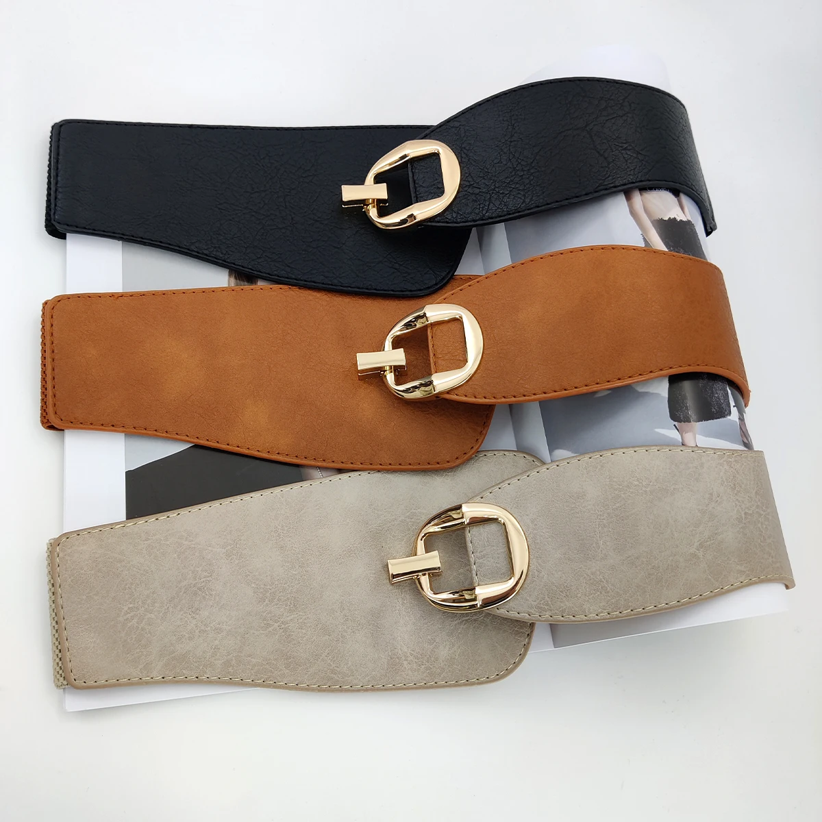 أحزمة مصممة للنساء عالية الجودة مقاس كبير حزام خصر مطاطي مقاس كبير حزام مشد مرن واسع لفستان المعطف #4