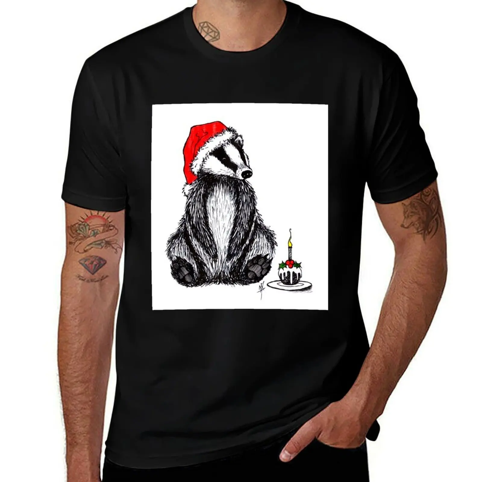 Christmas pudding badger T-Shirt High Quality Durable T-Shirt