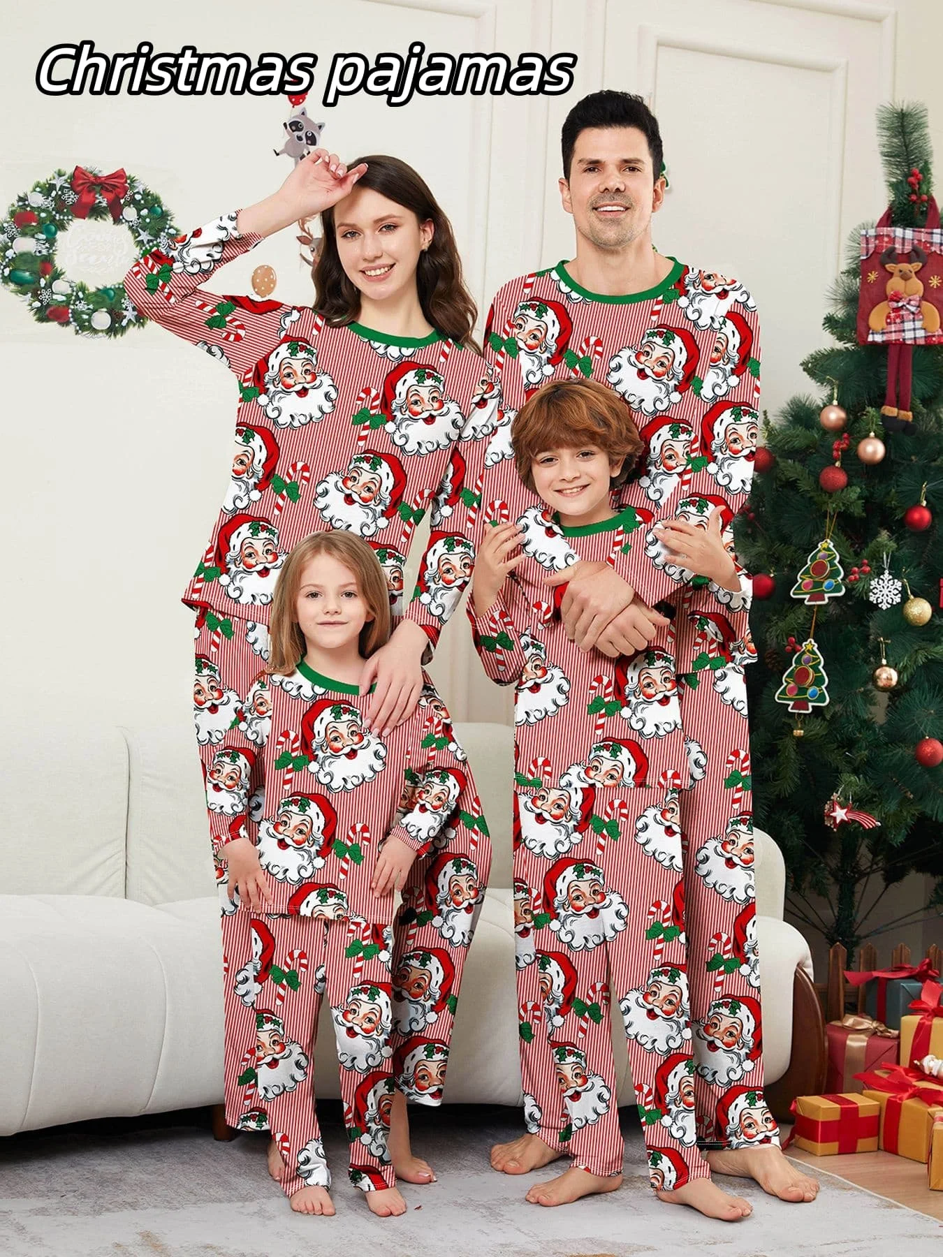 [Men/Women] New Year Santa Claus Print Pattern Couple Style Christmas Pajamas Loungewear Long-Sleeve Long-Pants Pajama Set Men or Women Children's Pajamas Parent-Child Set Holiday Loungewear Set