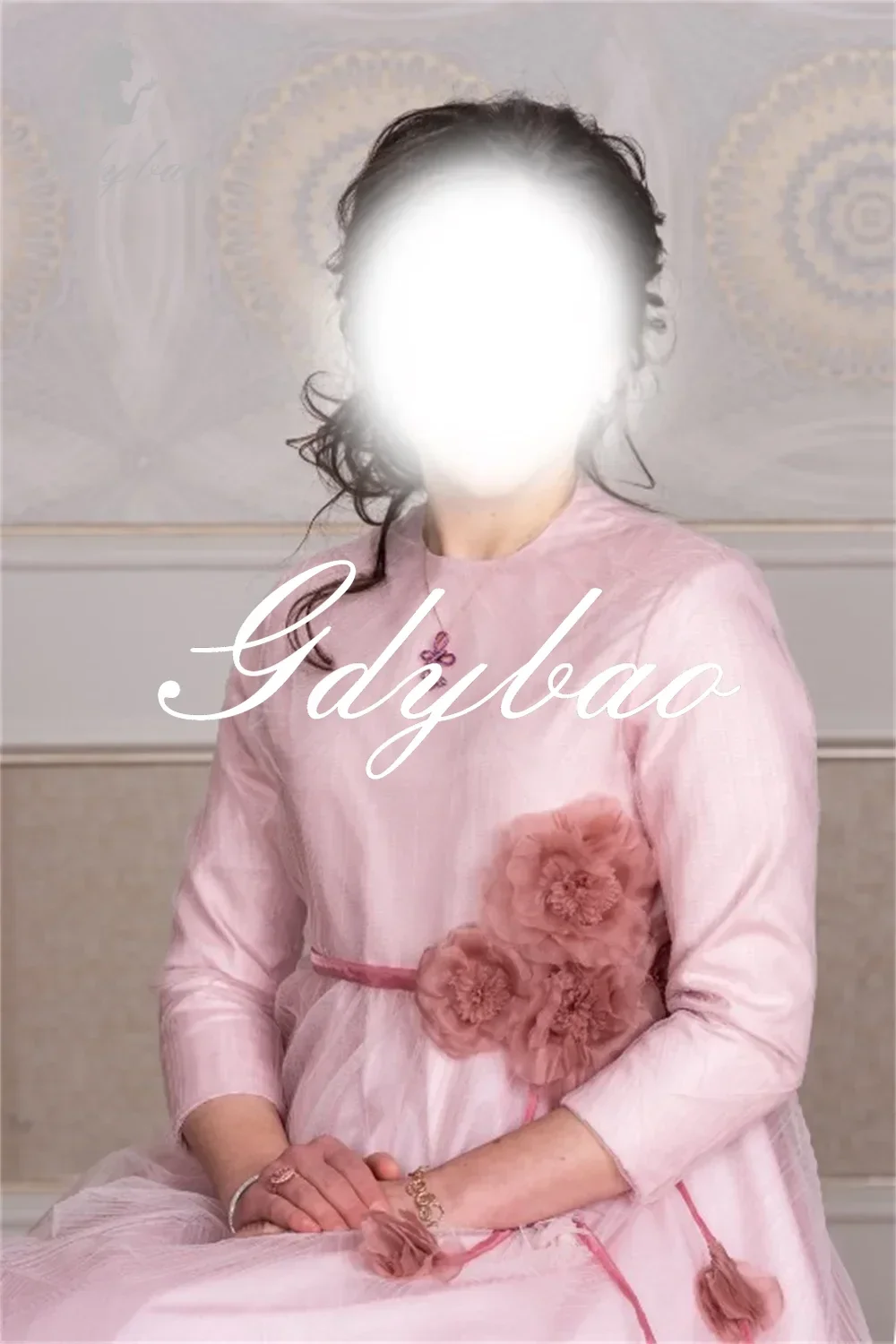 Flowers Elegant O Neck Long Sleeve A Line Formal Wedding Party Flower Girl Dress Floor Length First Communion Gown Customized