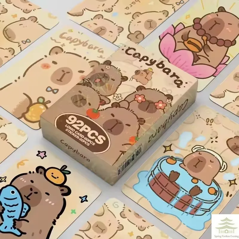 

92pcs Anime Capybara Lomo Card Fun Kapibala Collection Card Puppet Gate Secret Water Porpoise Cute Strange Cosplay Sticker