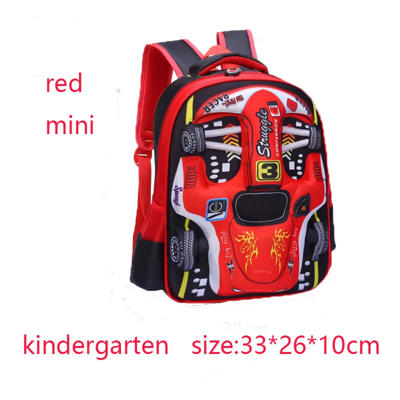 Wasserdichter, leichter 3D-Auto-Rucksack, Kindergarten-Kind-Vorschulrucksack, junge Kinder, Jungen, Mädchen, Schultasche, Grundschule, Rot, Blau