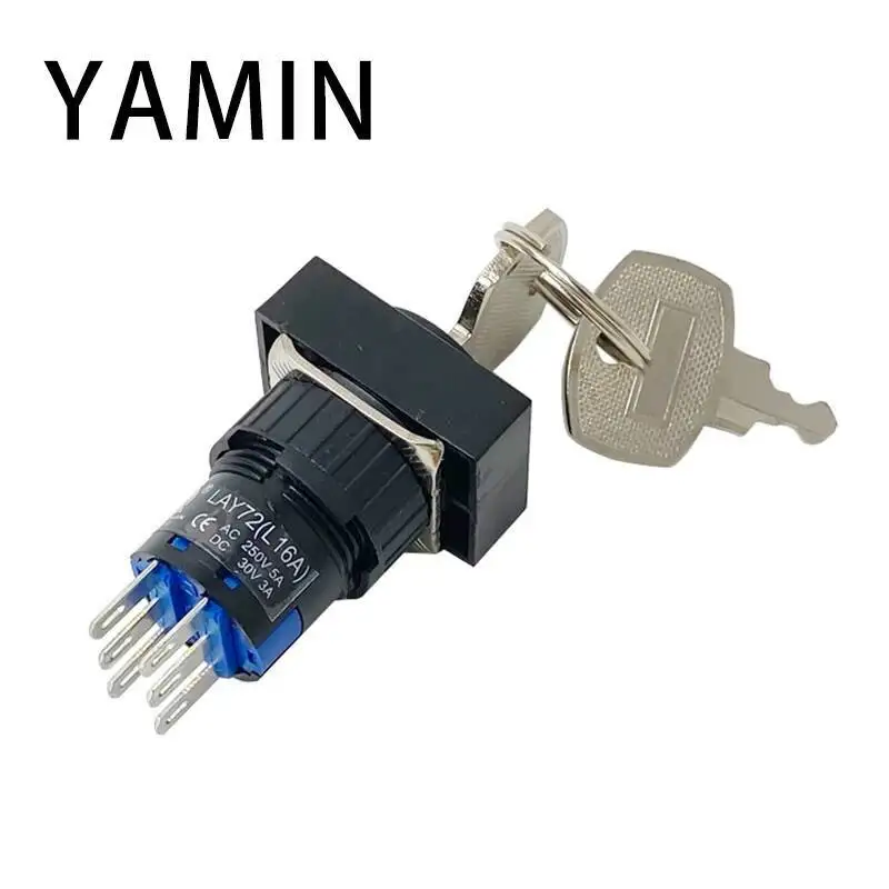 Interruptor de botão de plástico de 16mm com chave de travamento rotativo 2NC 2NO Contato prateado 6 pinos Controle de bloqueio de três posições LA16J-22Y/3