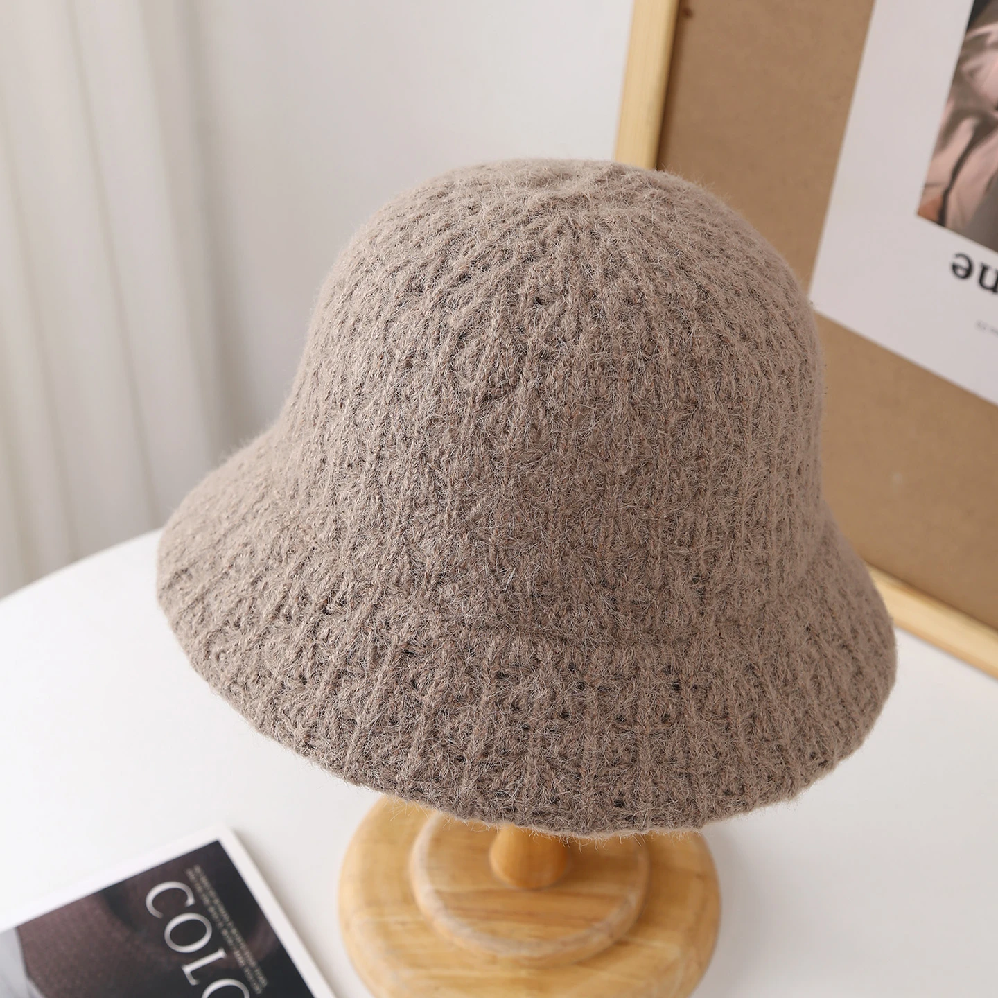 Französischer Vintage-Fischerhut – Damen-Winter-Strickmütze mit faltbarem Fischerhut für Freizeitkleidung (elegantes rundes Top-Design)
