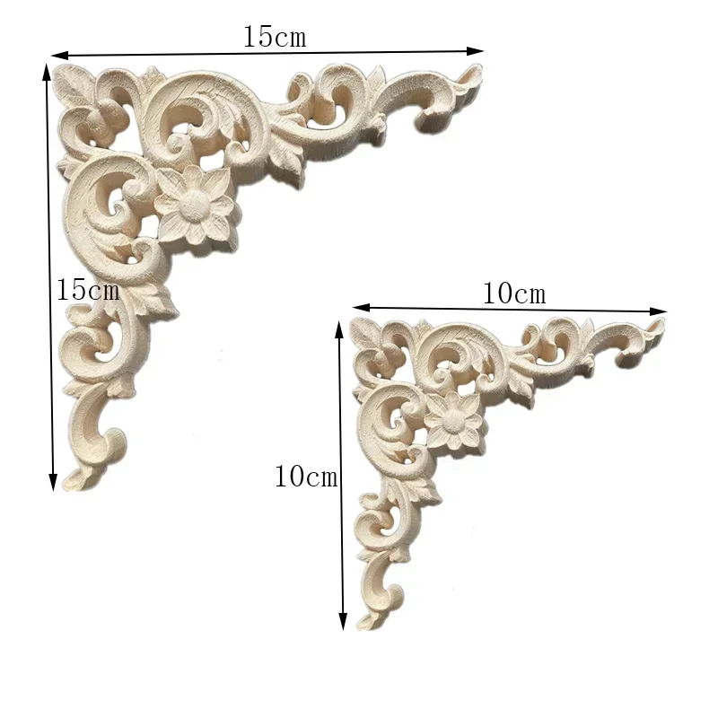 2PCS Unpainted Woodcarving Corner Decal Onlay Oak Applique Frame Home Furniture Wall Cabinet Door Decor Craft 3D Flower 10-15cm