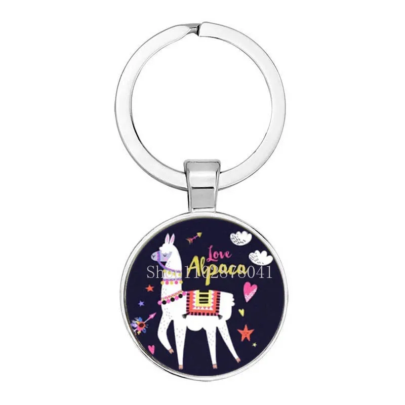 Fashion Jewelry Dome Glass Alloy Keychain Cute Alpaca Animal Pattern Exquisite Gift