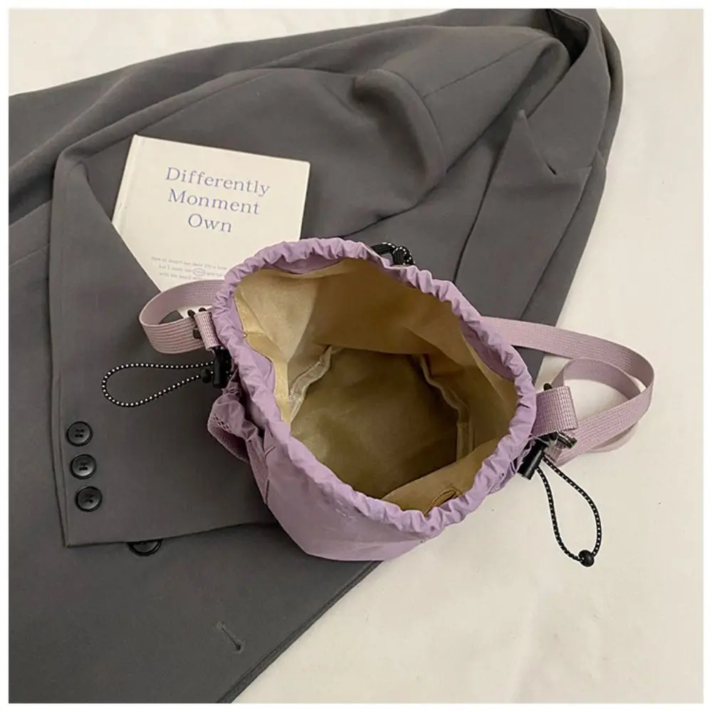 

Korean Style Drawstring Bucket Bag Purse Solid Color Nylon Shoulder Bag Mobile Phone Bag Handbag Small Crossbody Bag Travel