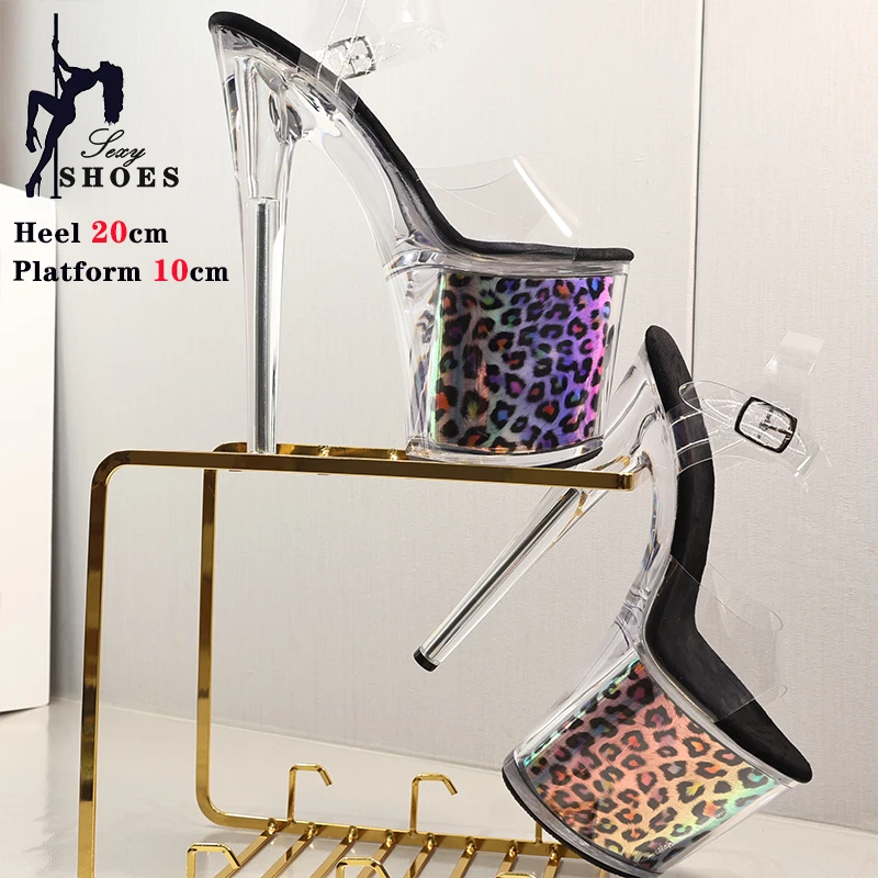 20cm/8Inch Crystal Transparent Women Sandals Models Dress Pole Dance Antiskid Shoes Bling Platform Buckle High Heel Party Shoes