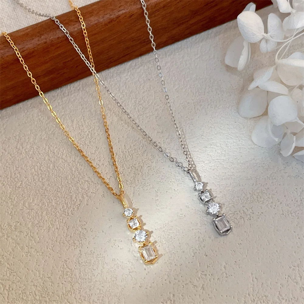 

Korean S925 Silver, Diamond-Embedded Pendant, Women's Collarbone Necklace Choker