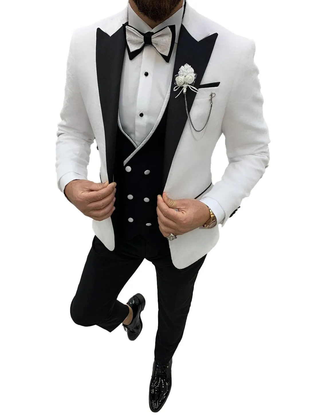 Men's Suits 3-piece Blazer Vest Pants Casual Splicing Peak Lapel Custom Made Set Personalized Simple Suit Dress Set Men's Suit