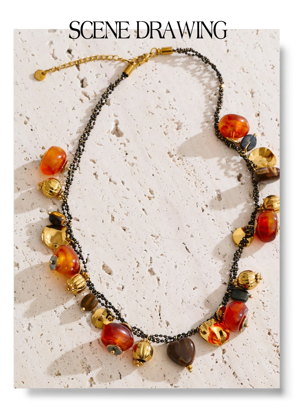 Yhpup Kette Perlen Halskette Bernstein Acryl Harz Herz Tropfen Charms Halskette Edelstahl Stilvoller handgemachter Schmuck Wasserdicht – Detail 14