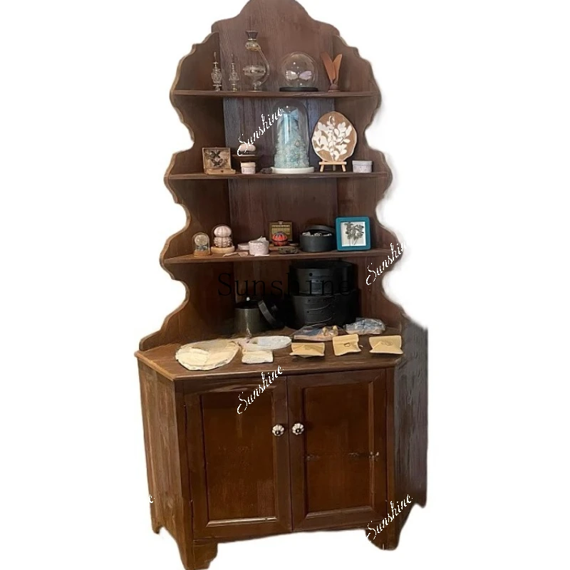 Solid wood retro carved dining side corner display rack old Shanghai locker  FT