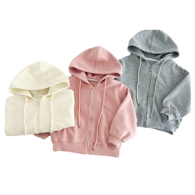 Korean-style children's hooded sweatshirt jacket，New Spring and Autumn Children's Clothing，Unisex solid color casual zip-up top - view 5
