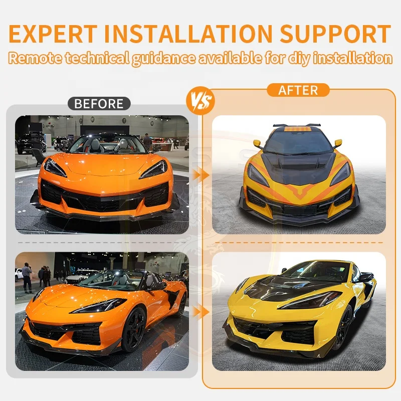 For Corvette C8 Z06 Front Hood ZR1.2 Style Wet Carbon Fiber Engine Hood Bonnet Car Accessories Auto Parts