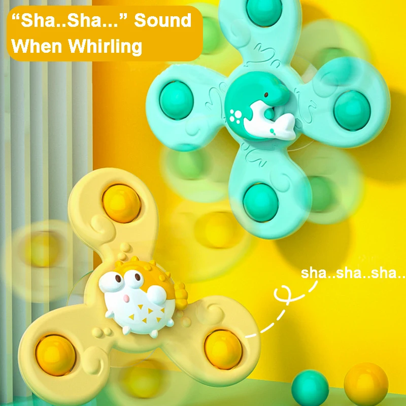 

Cartoon Spinner with Suction Rattles Fidget Educational Toys For Children Boys Girls Gift Baby Bath Toy Fish Dolphin Octopus Toy