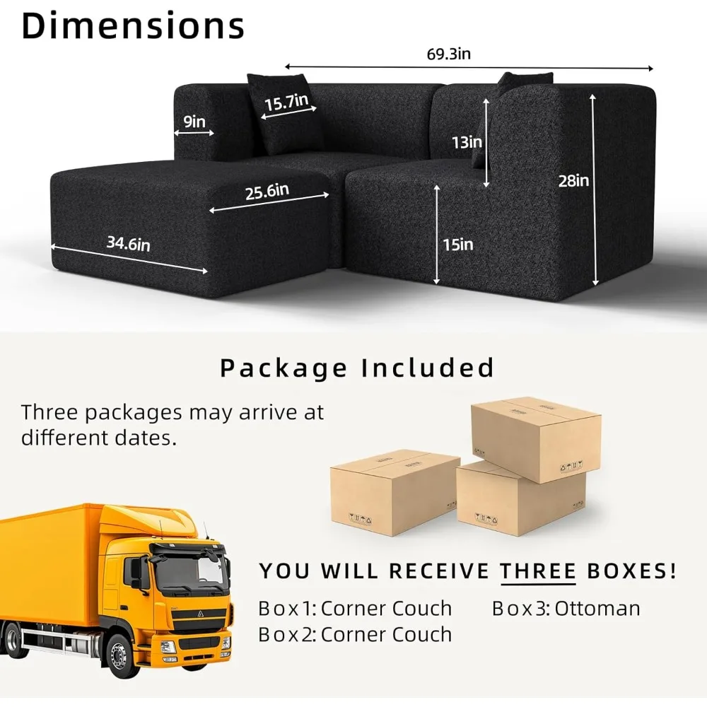 69 أريكة مقطعية على شكل حرف L مع مسند، أريكة سحابية قابلة للتحويل لغرفة المعيشة، أريكة صغيرة مريحة للأطفال الصغار