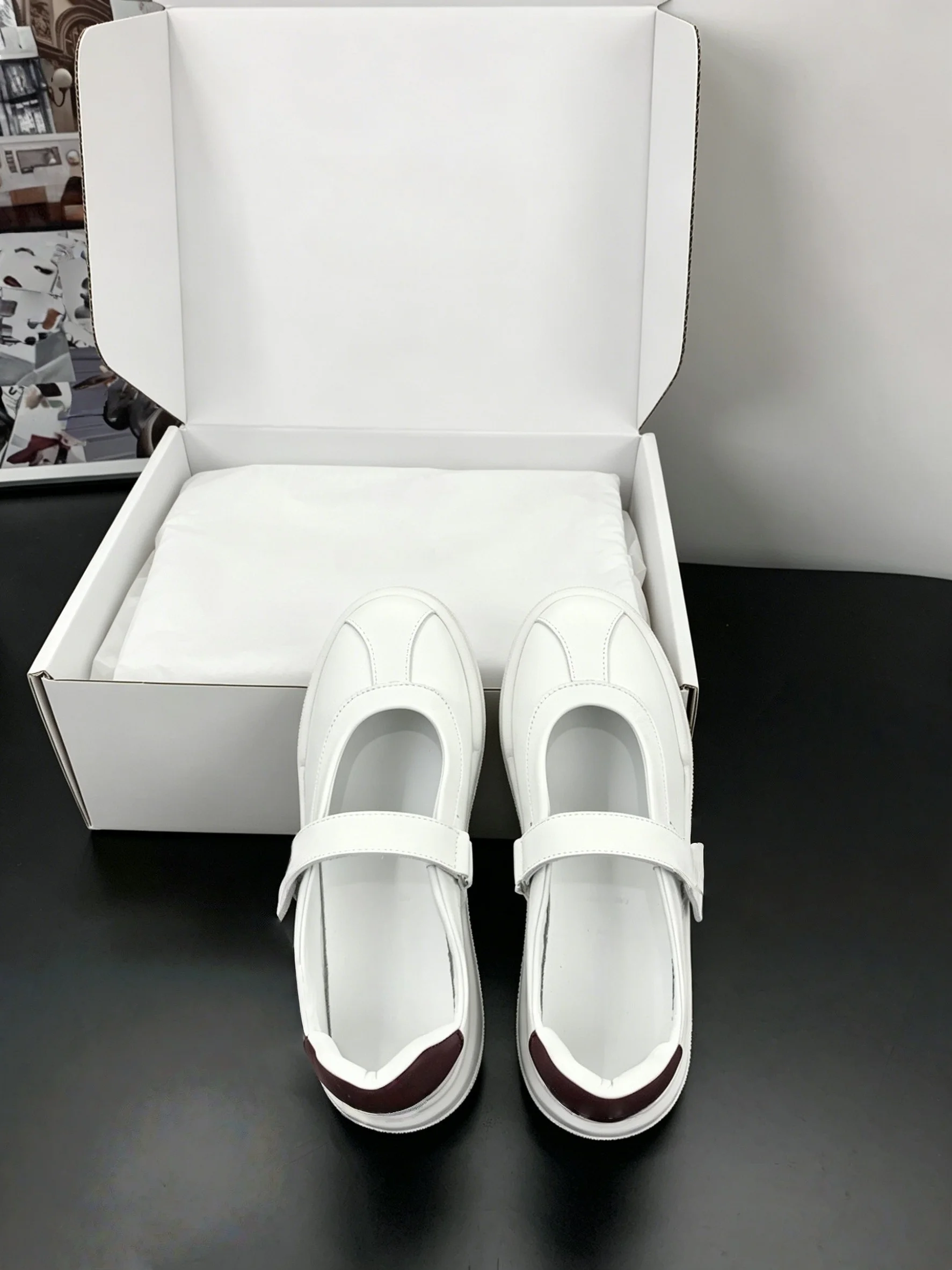 Brand Discount Women's Casual Shoes Velcro Mary Jane White Sneakers Women's Low-Cut Strap Platform Sneakers Versatile Flats Gift
