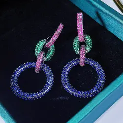 Bilincolor Trendy Punk Chain Royal Blue Circle Earring for Women