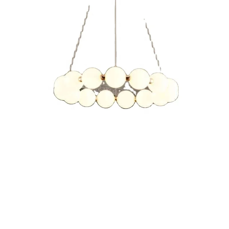French Living Room Chandelier Modern Simple Medieval Circle Dining Room Lamps Pearl Necklace Pendant Light