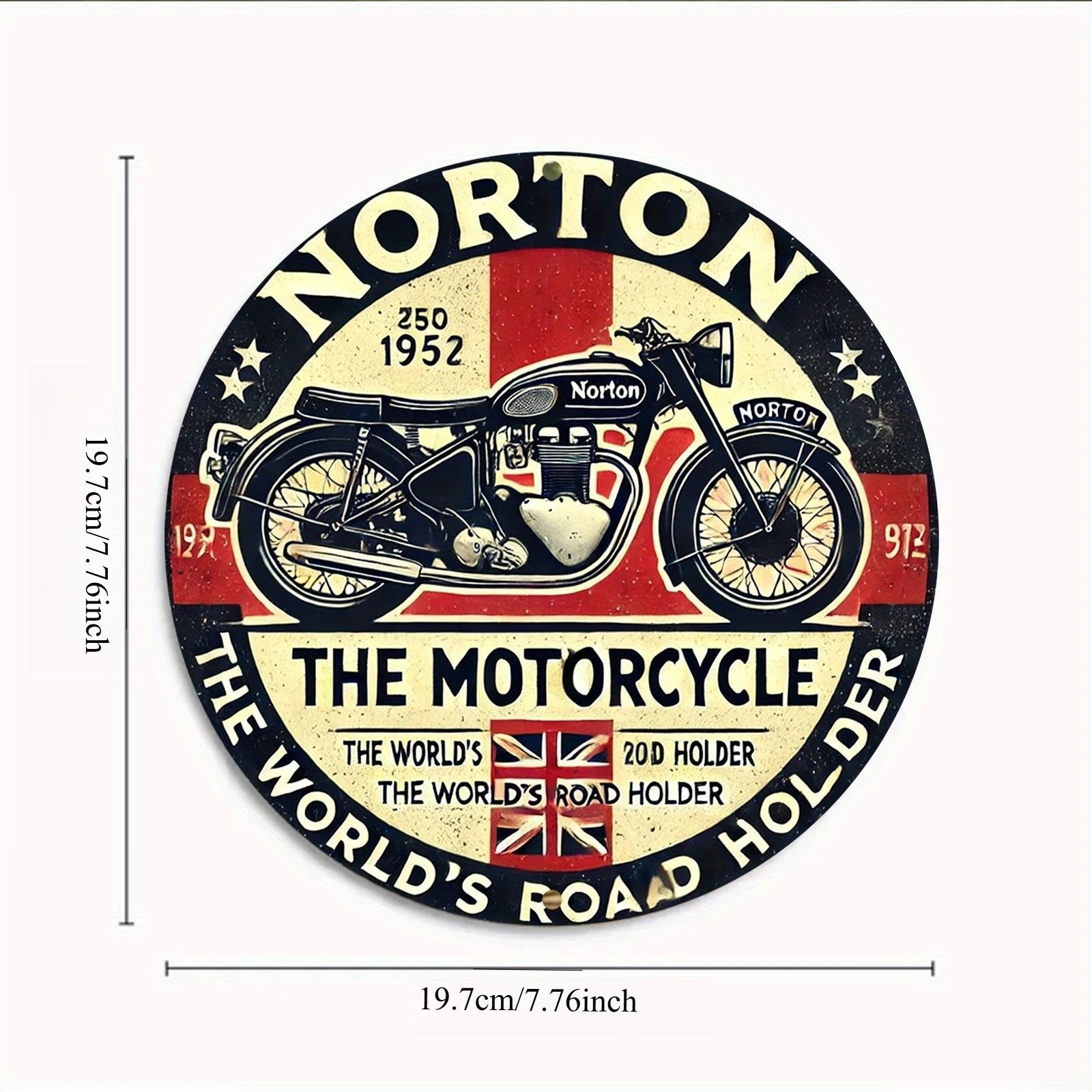 2D Flat, Motorcycle-Themed Vintage British Flag Metal Wall Sign,  Aluminum Norton Motorcycles Logo Retro for Cave Office Decor