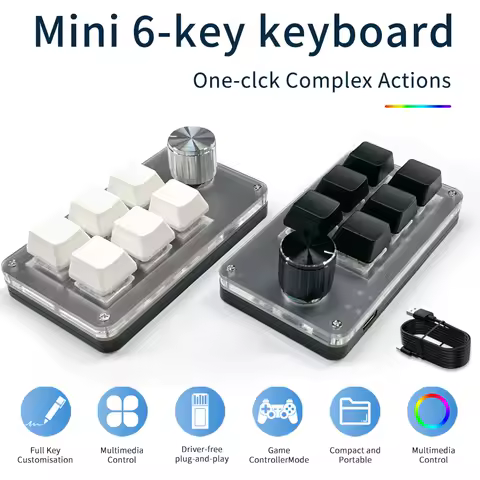 Mini Custom Programming Keyboard 6 Keys 1 Knob RGB Macro Keypads USB Wired Hot Swap Gaming Drawing Switch Mechanical Macropad