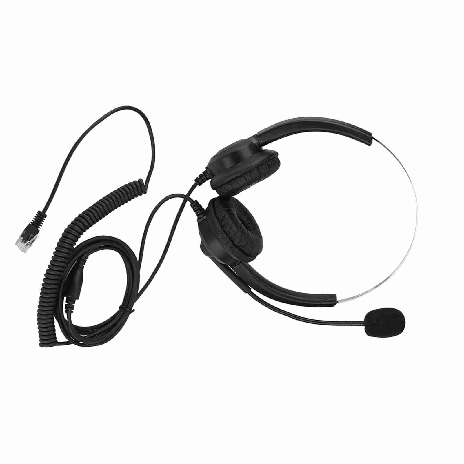 Lossless Sound Call Center Headphones 330° Rotary Earmuffs Call Center Headset ‑ Crystal Plug(PU Slingshot Wire)