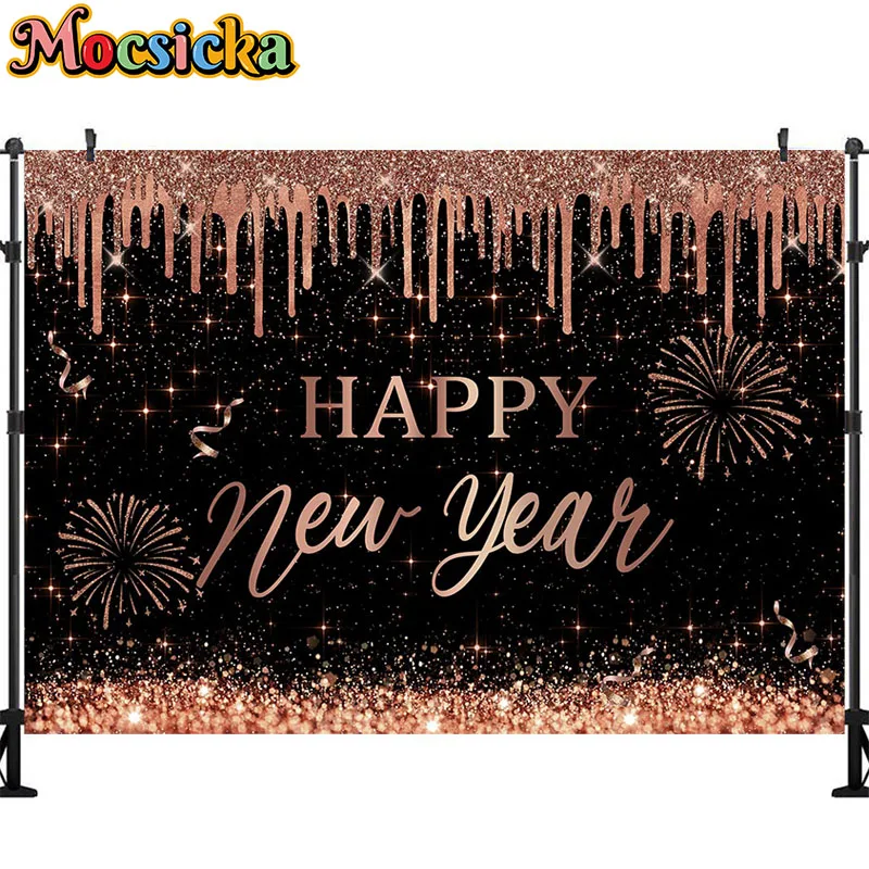 Happy New Year Glitter Gold Backdrops Bokeh Sparklers Golden Dots Balloons Champagne Adults Portrait Photography Background