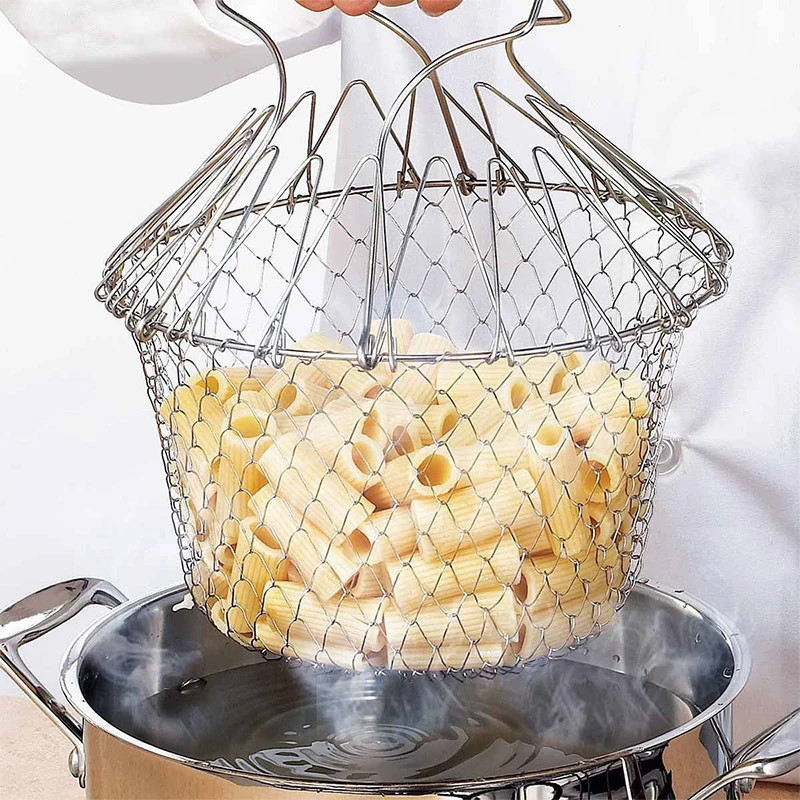 Foldable Frying Basket Multifunction Mesh Basket Kitchen Accessories Strain Fry Net Kitchen Cooking Tool