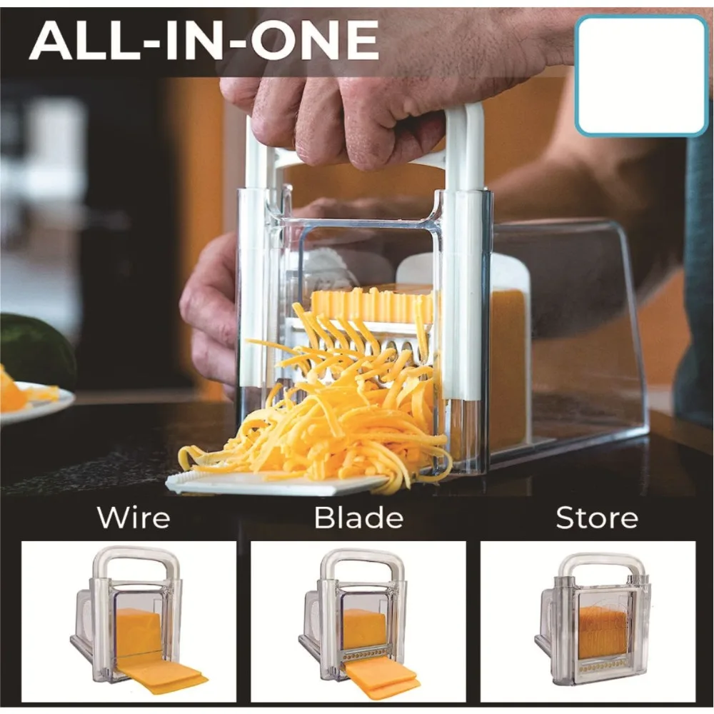 Cheese Divider 4 in 1 Cheese Storage Container with 3 Metal Blade with Holder Cheese Slicer Plastic Cheese Chopper Hamburger