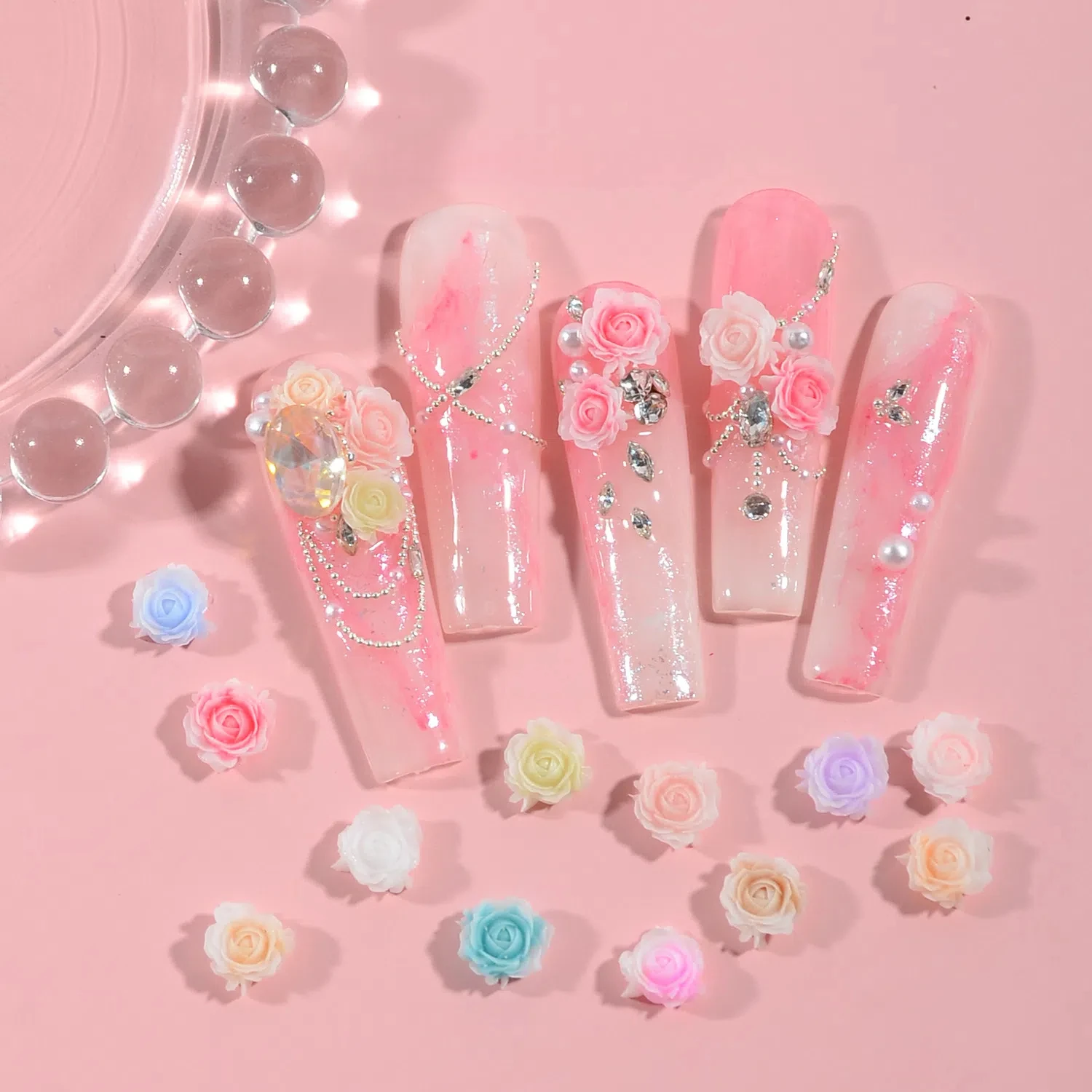 Accessori per decorazioni per nail art con fiori colorati in stile camelia e rosa in resina 3D da 100 pezzi |   Colori assortiti per manicure fai da te