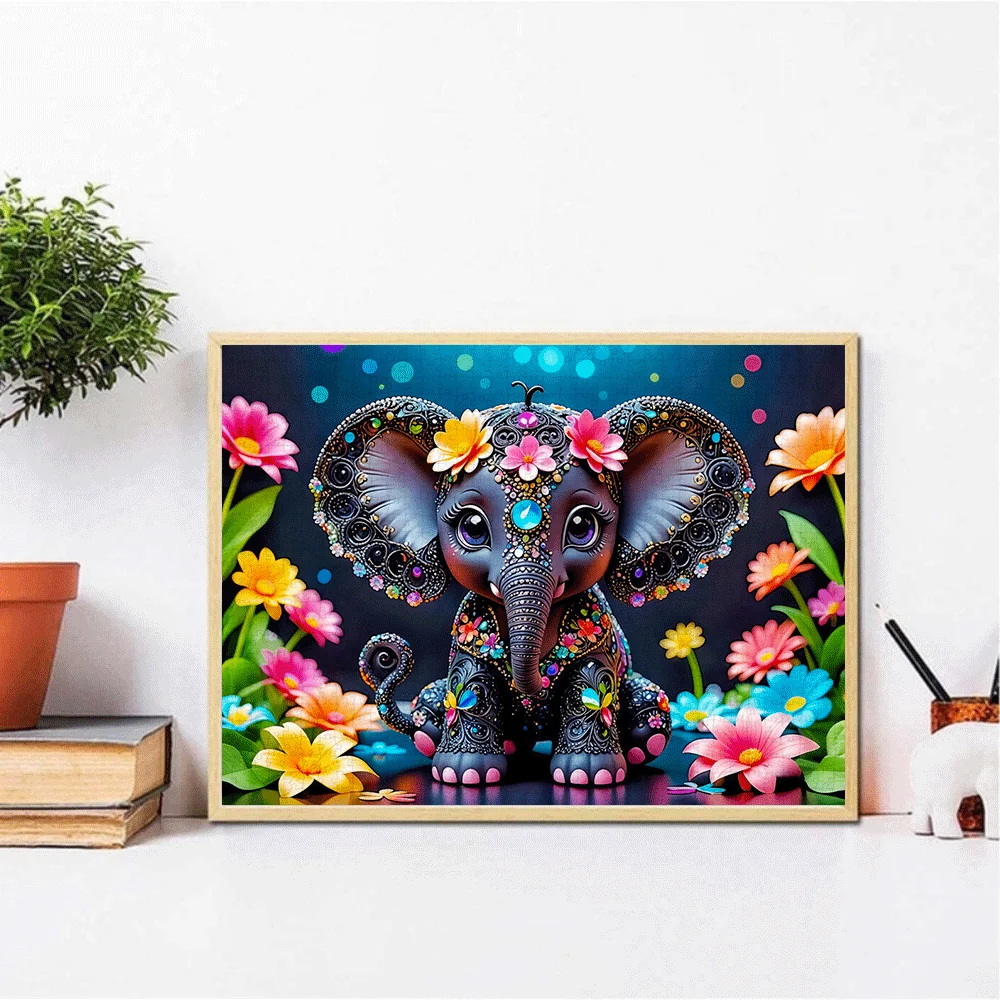 Sparkling Decorated Baby Elephant Jigsaw Puzzle Adult Cute Animal Theme Intellectual Game Home Leisure Colorful Decor Puzzle Toy