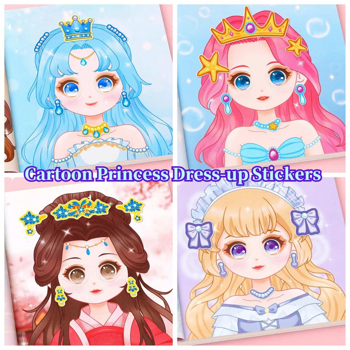 

Книга с наклейками-пазлами для творчества, многоразовые наклейки для девочек, мультяшные принцессы, наклейки для создания лиц, 15 страниц