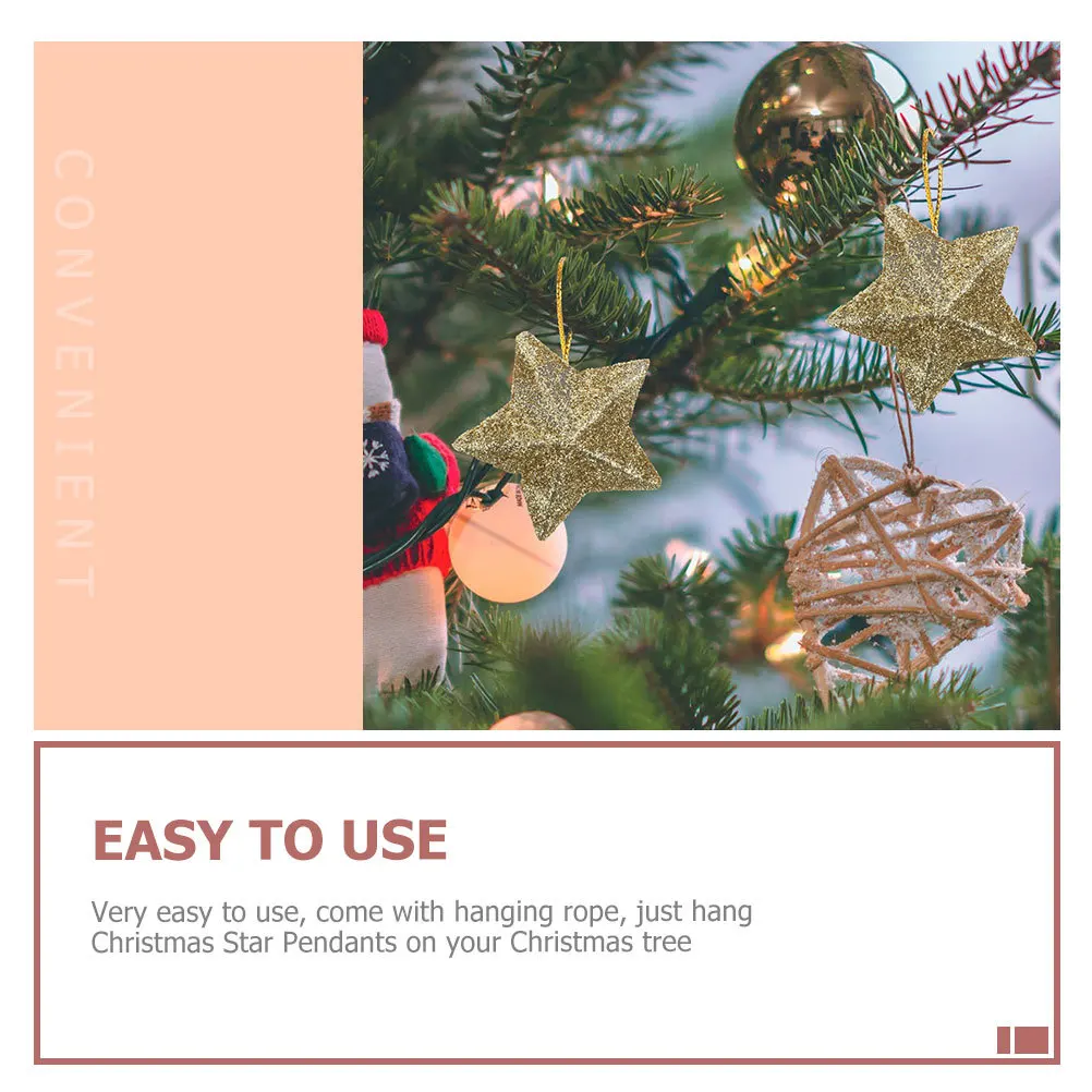 

30Pcs Golden Star Pendants 3D Glitter Xmas Tree Hanging Ornament Home Decor Christmas Star Pendants,christmas Tree Decorations