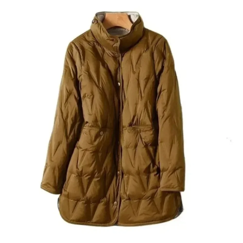 

Jacket Stand Collar White Duck Down Coat Female Ultra Light Mid-Long Parkas New Arrivals Women Double Sided Thin Puffer