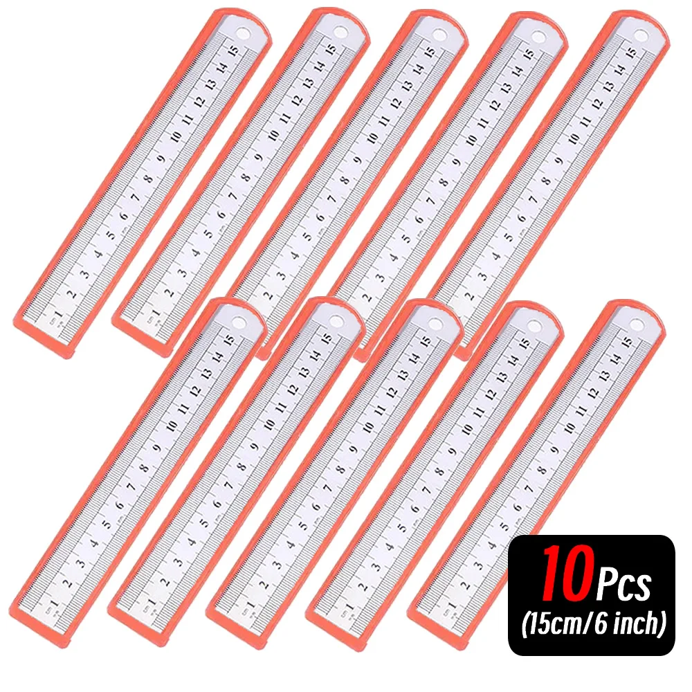 10P 15-30cm Roestvrij Stalen Metalen Rechte Liniaal Precisie Dubbelzijdig Precisie Meetinstrument Schaal Metrische Liniaal Accessoires