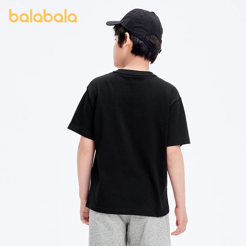 Balabala เสื้อผ้าเด็กเสื้อยืดเสื้อแขนสั้นเด็กชุดเสื้อผ้าเด็กหญิงเด็กชายแม่-เด็กเข้ากัน2024ฤดูร้อนใหม่คอตตอนชั้นล่าง