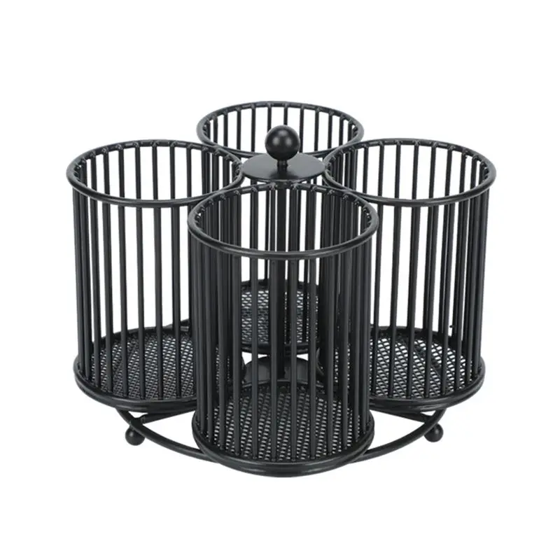 ABRI-Black Pencil Holder Organizer, Metal 360° Rotating Pencil Storage For Desk Office School Makeup Cosmetic Organizer Round Bl