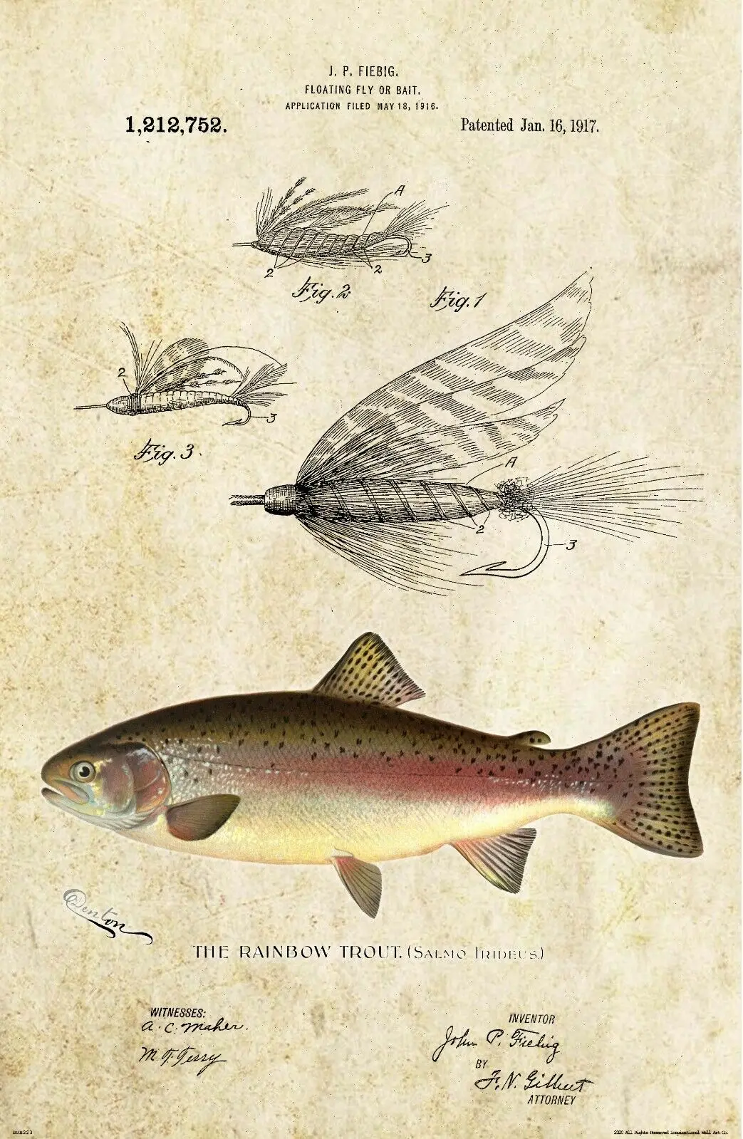 Vintage Fly Fishing Lure Rainbow Trout Cabin Print Art Canvas Poster For Living Room Decor Home Wall Picture