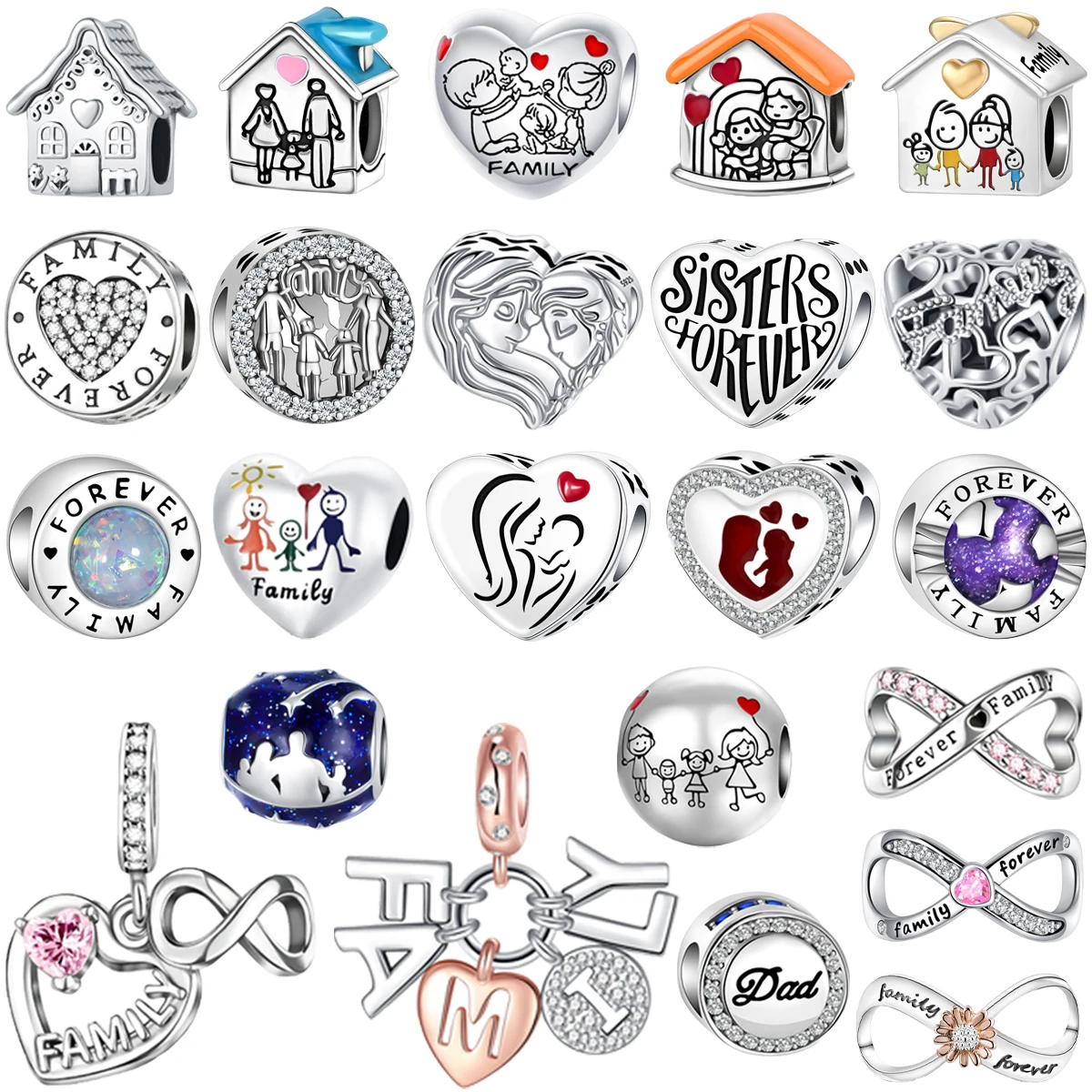 

New 925 Sterling Silver Family Charms Heart Lnfinite Symbol House Beads Pendants Fit Original Bracelet Necklace DIY Jewelry Gift